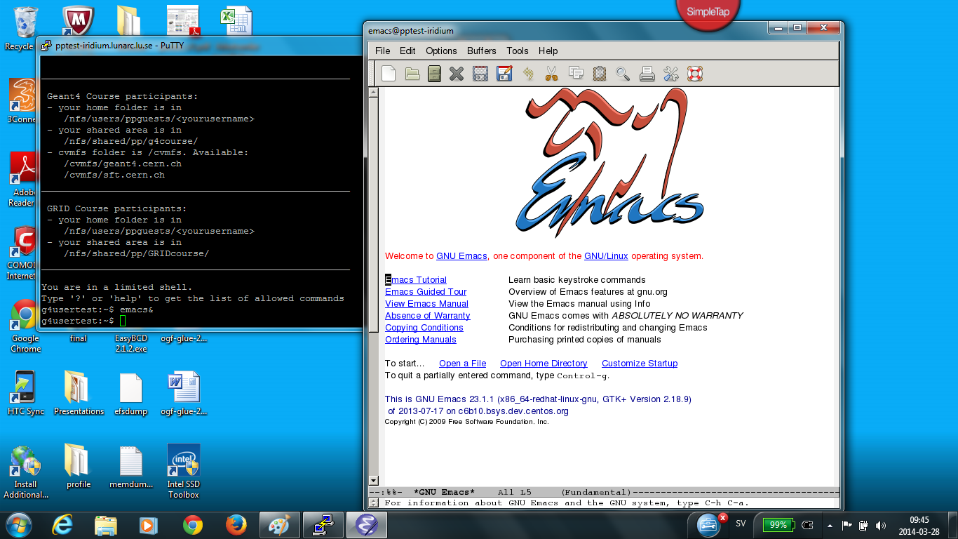  Example of a desktop with working Xserver and Emacs open remotely