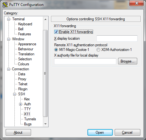 Enable X forwarding in PuTTY