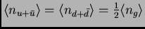 $ \<n_{u+\bar{u}}\> = \<n_{d+\bar{d}}\> = \frac{1}{2}\<n_g\>$